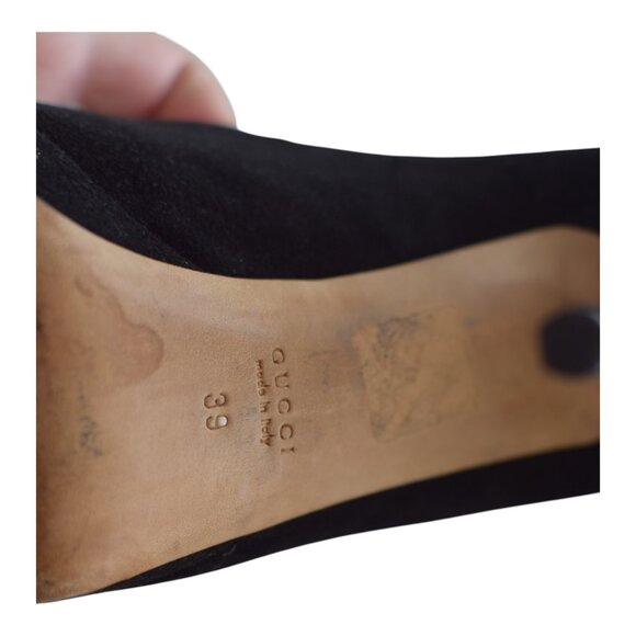 Gucci Black Suede Leather Almond Toe Classic Heel Platform Pumps size 39 US 9 - Picture 15 of 15